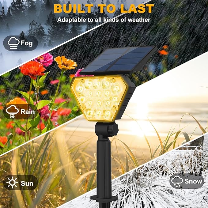 T-SUN Solar Lights Outdoor Waterproof IP65, 6Pack LED Solar Spot Lights Color Changing IP65 Waterproof Smart Auto | Lumora