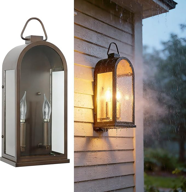 Outdoor Wall Light Fixtures, 2-Light Porch Lights Outdoor, Matte Bronze Exterior Waterproof Wall Sconce with Glass | Lumora