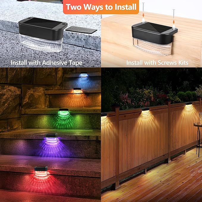 BrizLabs Solar Fence Lights, 12 Pack RGB & Warm White & 11 Colors Changing LED Solar Deck Lights with IP65 Waterproof, Outdoor Step Light Patio Fence Lighting for Patio Yard Pool Railing Garden Fence
