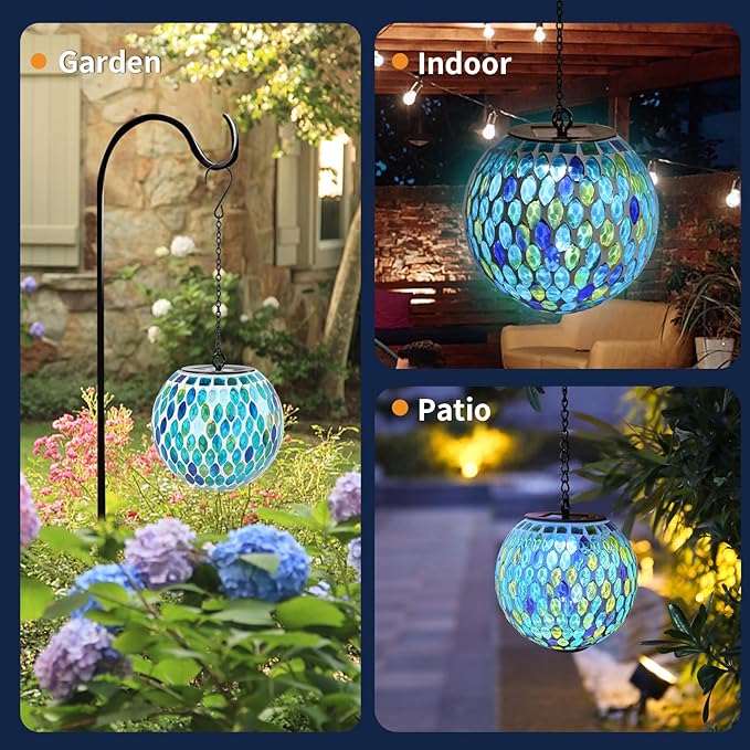 VCUTEKA Hanging Solar Lanterns Mosaic Solar Lights with Hook Up, Outdoor Garden Lights Decor for Yard Tree Fence | Lumora