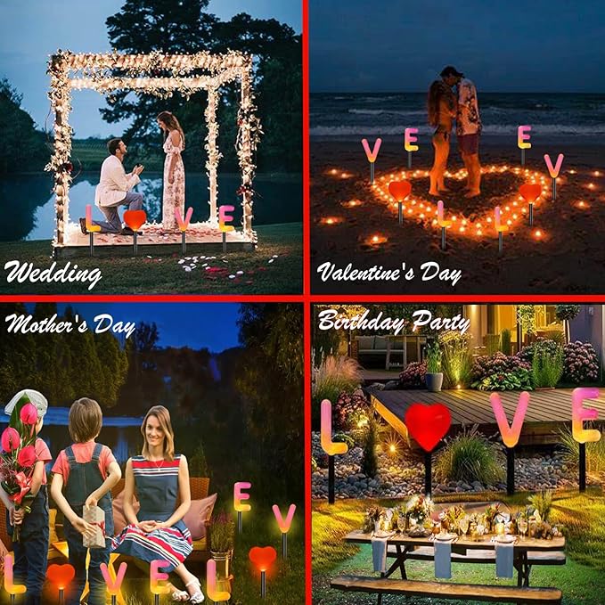 ITICdecor Solar Garden Lights Solar Lights Outdoor Waterproof with 3D Love for Yard Lawn Outside Beach Camping Wedding Festival Ornaments I Love You Gifts for Mom, Women, Grandma(4 in1)