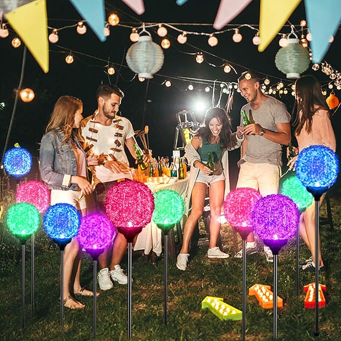 Solar Garden Lights Outdoor, Upgraded Globe Powered Garden Light, Multi-Color Changing LED Solar Stake Lights for Patio Backyard Pathway Party Decoration (Stainless Steel, 2 Pack)