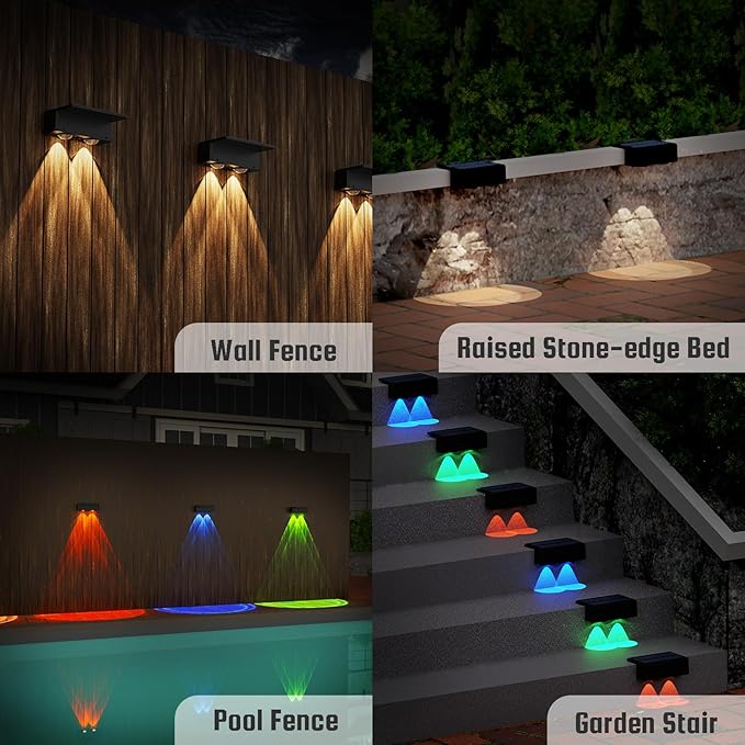 8-Pack Multi-Color Solar Spotlights for Fence & Wall - 30 Lumen High Brightness, 5 Modes (RGB - Outdoor Path Light | Lumora