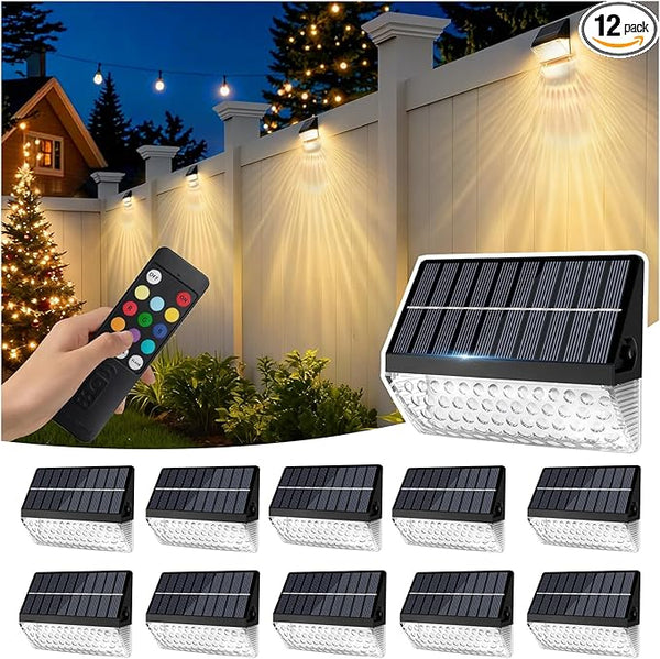 LumiZen Solar Fence Lights 12 Pack, 12 Modes RGB Color Glow LED Solar Lights with Remote Dimmable Outdoor | Lumora