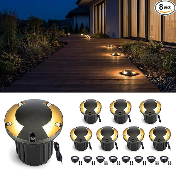 Gardenreet Low Voltage Brass Well Lights - LED Replaceable Bulb Weatherproof In-Ground 12V - Outdoor Path Light | Lumora