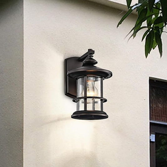 MICSIU 10" Oil Rubbed Bronze Outdoor Light Fixture Wall Mount, 100W Max Exterior Wall Sconce with Clear Seedy Glass, Vintage Farmhouse Porch Lights for House Front Door, Garage, Patio, E26 Base