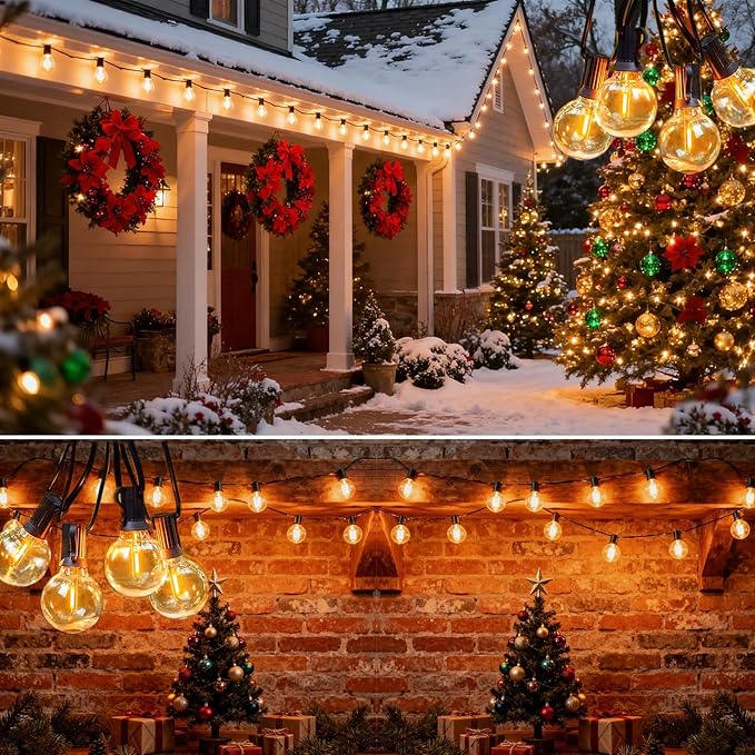 Outdoor LED String Lights with 100 Feet G40 Globe 52 Plastic Bulbs(2 Spare), Waterproof Hanging Light for Patio Backyard Porch Balcony Party Decoration