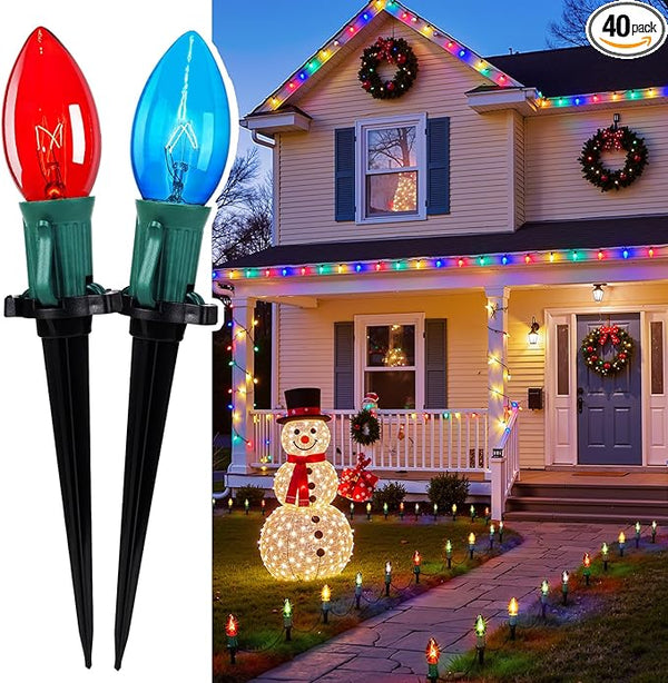 Brightown Christmas Pathway Lights Outdoor,Driveway Lights with 40 Multicolor Bulbs and Stakes, Connectable Outdoor | Lumora