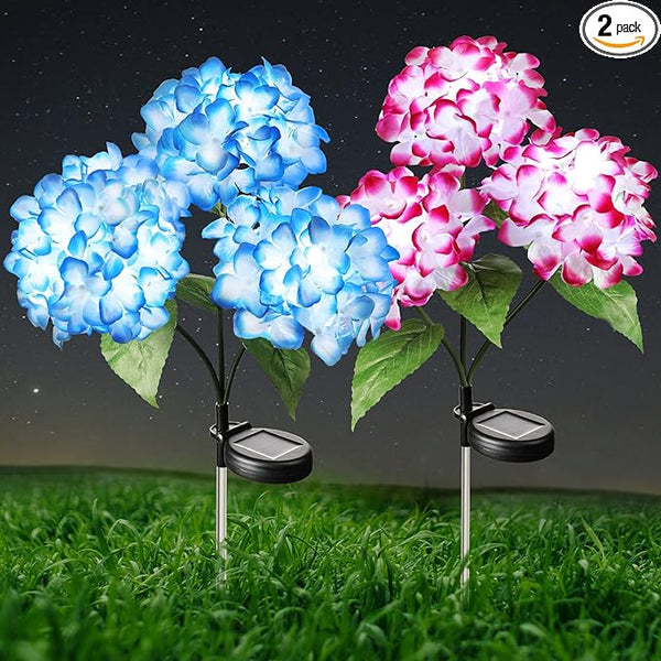 Solar Flower Lights - 2 Pack Waterproof Garden Lights with Solar Hydrangea Stake, Decorative - Outdoor Path Light | Lumora