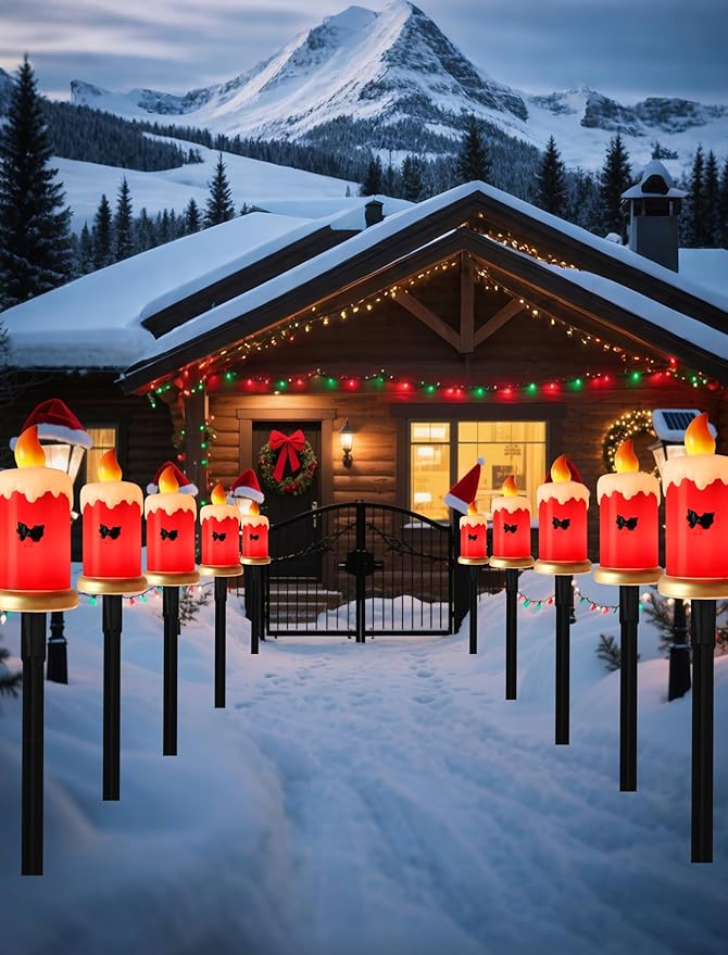Set of 5 Christmas Candle Pathway Lights, Classic Red Outdoor Christmas Decorations for Yard, Weatherproof C7 LED | Lumora
