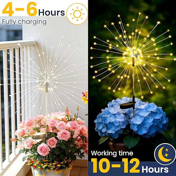 Solar Garden Lights, 2 Pack 200 LED Garden Decor Outdoor Lights, Solar Garden Lights Outdoor Waterproof-with 8 Light Modes, Solar Powered for Garden, Pathway, Patio, Yard, Flowerbed Decor Colorful