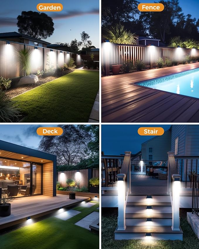 12 Pack Solar Fence Lights Waterproof, Motion Sensor Deck Lights Outdoor, Cold White LED Outside Lights Wireless | Lumora