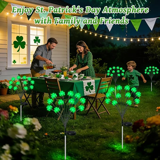 HELESIN St Patricks Day Decorations, 4 Pack St Patricks Day Outdoor Solar Lights with 2 Modes, Waterproof Shamrock | Lumora
