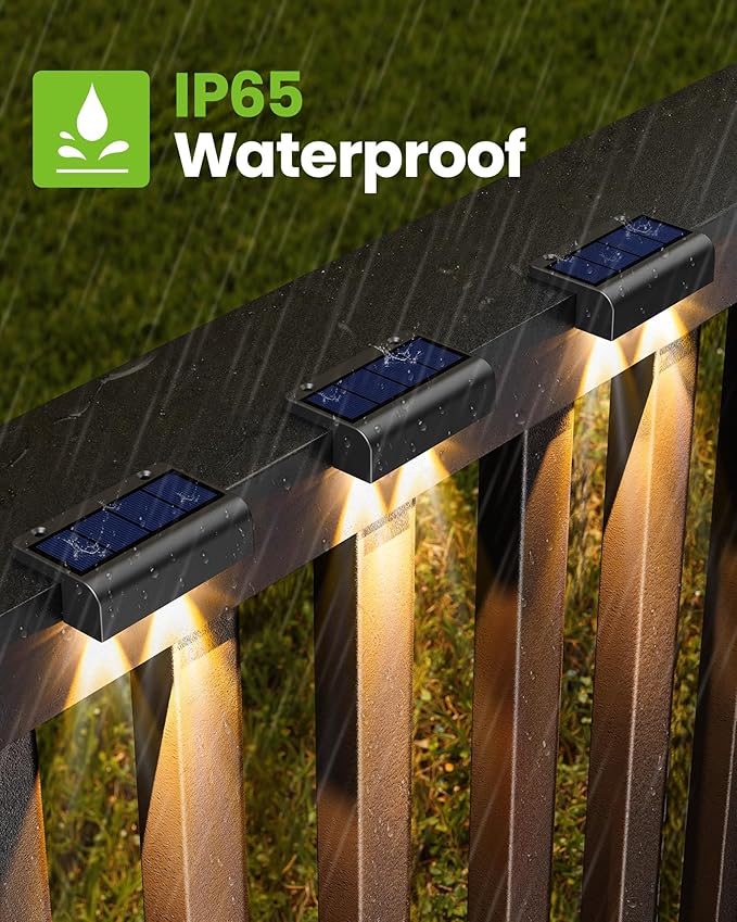 Bridika 8 Pack Solar Deck Lights, Lens Led Solar Lights Outdoor Waterproof, Fence Light Solar Powered for Deck, Step, Stair, Railing, Patio and Backyard (Warm White)