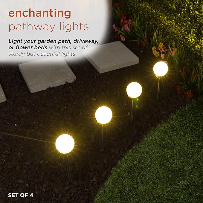 Alpine Corporation 15" H Outdoor Solar Glass Ball Pathway Lights with Color Changing LEDs, Silver - Set of 4