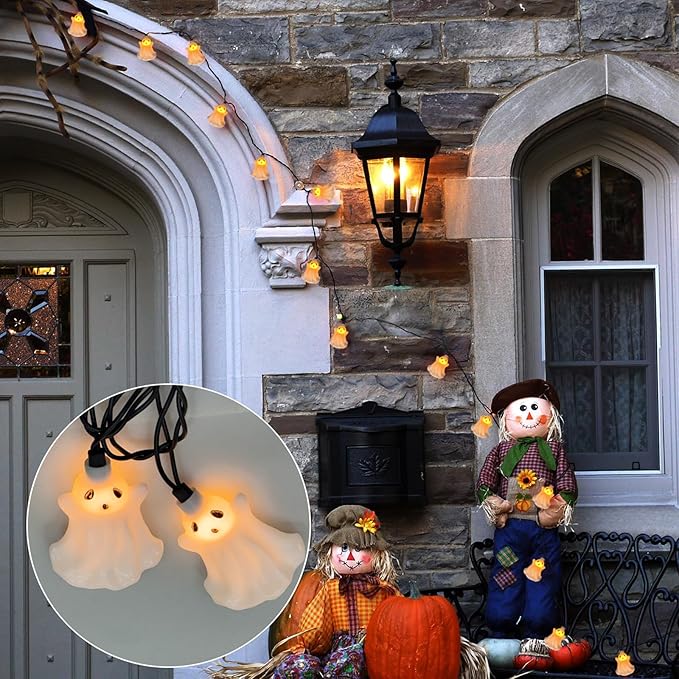 SUNSGNE Halloween Ghost LED String Lights 8.5FT Indoor String Lights with 10 LED White Genius for Outdoor Patio Indoor Home Bedroom Kids Room School Wall Decor