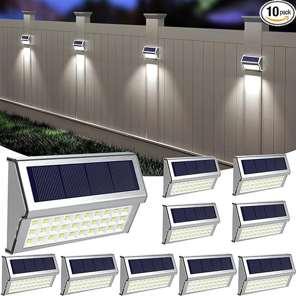 ROSHWEY Solar Lights Outdoor, 10 Pack 30 LED Fence Lights Waterproof Solar Powered Deck Post Lamps Stainless Steel | Lumora