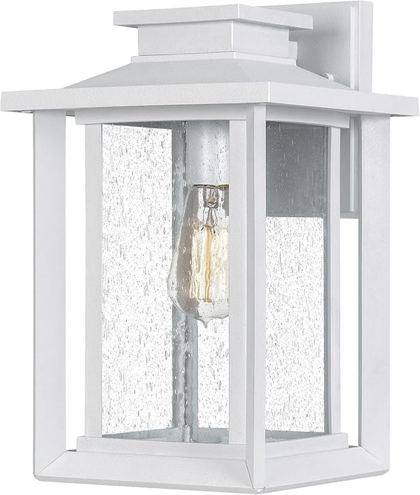Quoizel Wakefield Vintage Wall Sconce, Coastal Armour 14 Inch 1-Light Matte White Wall Lantern, Clear Seedy Glass | Lumora