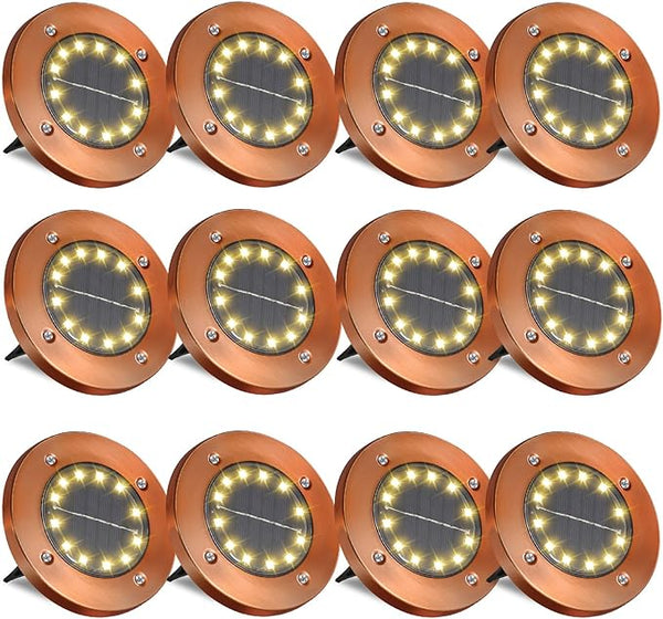 Solar Ground Lights Outdoor Waterproof Flat Garden Solar Disk Lights Floor 12 LED 12 Pack for Garden Patio Pathway | Lumora