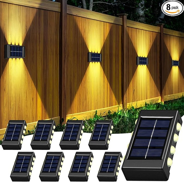 8 Pack Solar Wall Lights for Outside 3000K Warm Solar Fence Lights Up and Down Autumn LED Outdoor Decorative | Lumora