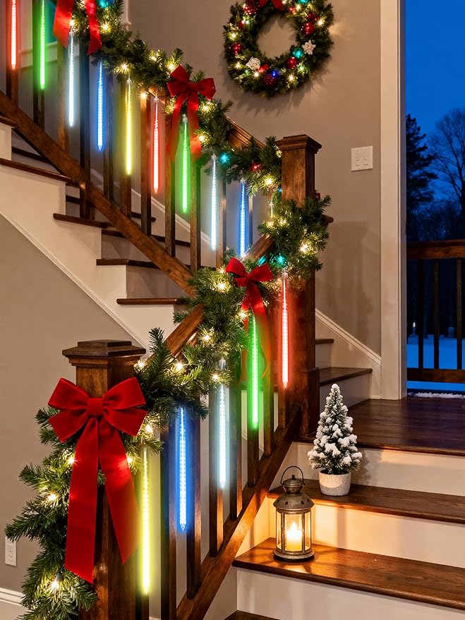 Flacchi Meteor Shower Icicle Lights - 5 Tubes 20" Each 270 LED Cascading Raindrop Lights, Timer Outdoor Waterproof | Lumora