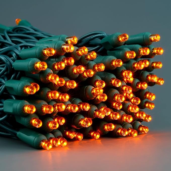 YULETIME Orange One-Piece Wide Angle Christmas Lights 140 Count 48 Feet, 2 Sets 70 LED 24 ft High Waterproof 5mm UL Certified String Light (Orange)