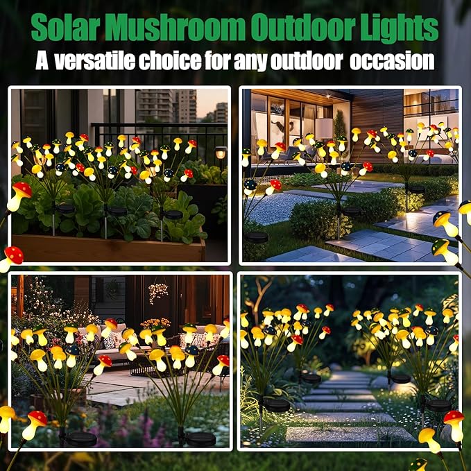Riakrum 2 Pack Solar Mushroom Lights for Garden Decorative, 23 Inches 24 LED Waterproof Outdoor Light for Yard, Landscape, Path, Pathway, Lawn, Walkway, Driveway, Outside Backyard Decor