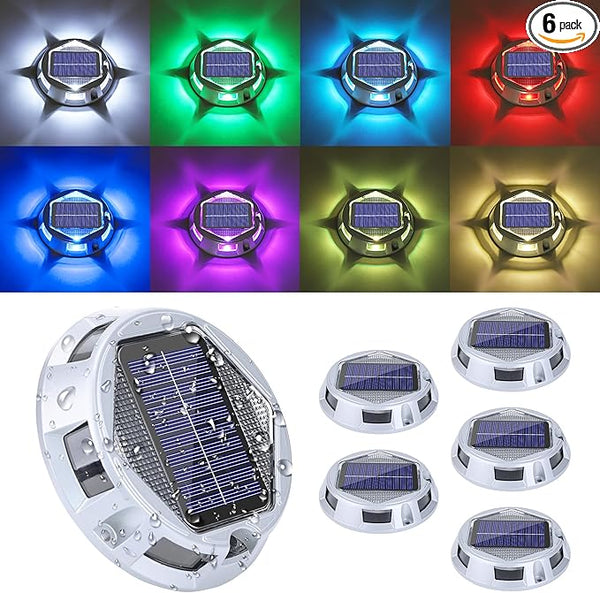 Solar Deck Light Outdoor, 6 Pack 9 Colors in 1 Solar Driveway Dock Lights, IP67 Waterproof Solar Powered Outdoor | Lumora