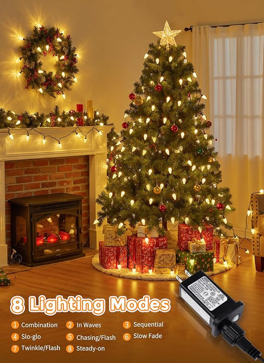 C9 LED Christmas Lights Outdoor, 81 Feet 100 LED String Light with Timer & 8 Lighting Mode, Waterproof Commercial Grade Christmas Tree Lights for Outside Indoor Roofline Patio, Warm White|2 Pack