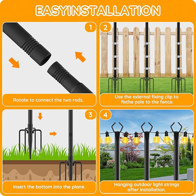 10 Pack String Light Poles,Poles for Outdoor String Lights 10 Ft Metal Poles with Fork for Outdoor String | Lumora