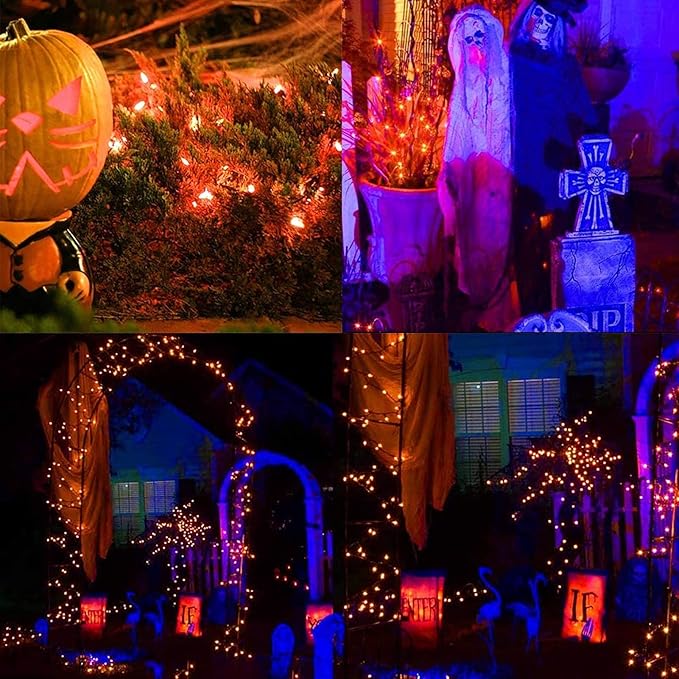Orange C7 Christmas Lights, 25Ft C7 LED Outdoor String Lights with 27 Clear Orange Bulbs, Hanging Christmas Decorative Lights for Indoor Outdoor Holiday Party Backyard Garden, Black Wire