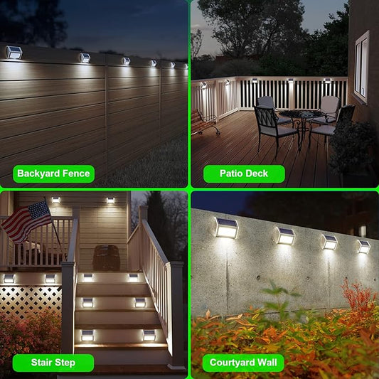 JSOT Outdoor Solar Lights - Solar Powered Deck Lights Waterproof Light for Fence Post Light Outside for Backyard Patio Stair Wall Lighting, 3LED Cool Light 6 Pack
