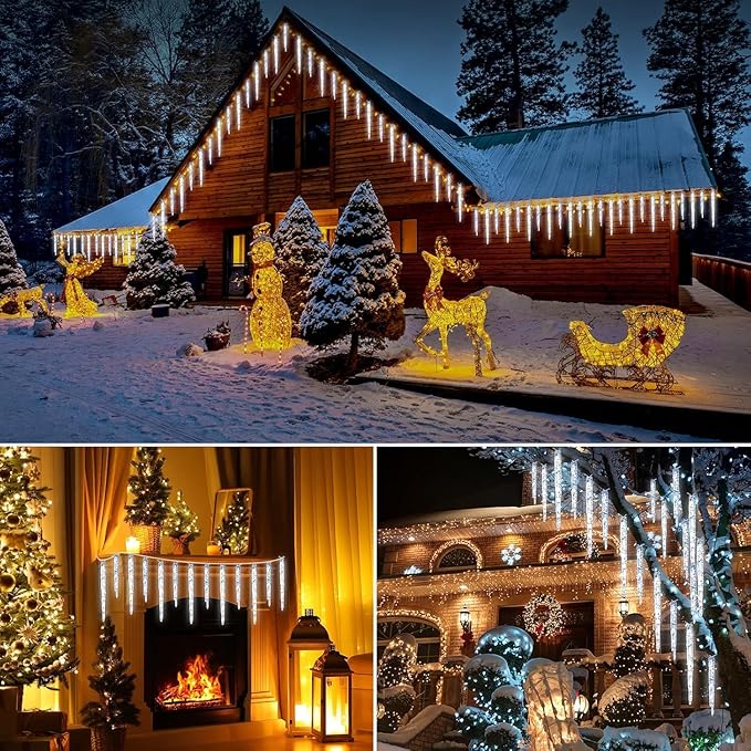 Minetom Christmas Icicle Lights - 2 Pack Total 200 LED 40 Tubes Twinkling Crystal Icicle String, Connectable | Lumora