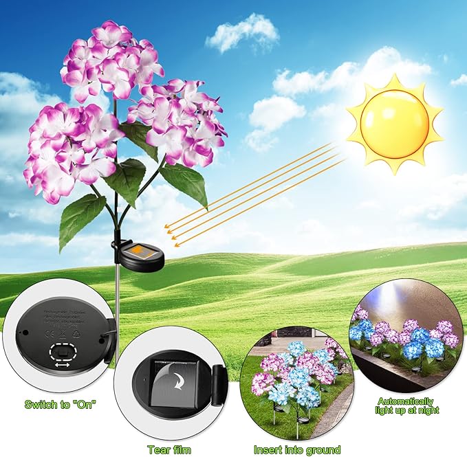 Solar Flowers Lights - Outdoor Waterproof Hydrangea Stake, Solar Flower Decor for Patio, Courtyard, Garden Lawn | Lumora