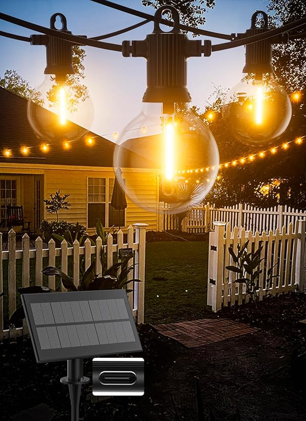 Solar String Lights Outdoor Waterproof 100FT with USB Port and 52 Shatterproof G40 Bulbs(2 Spare), LED Solar | Lumora