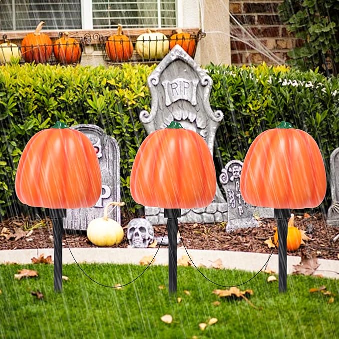 Halloween Outdoor Decor Pathway Lights Ghostface Pumpkin with Scary Voice Battery Powered Garden Stake Lights, Handblown Stake Decorative Path Lights for Outdoor Garden Lawn Patio Decorations 3 Pack