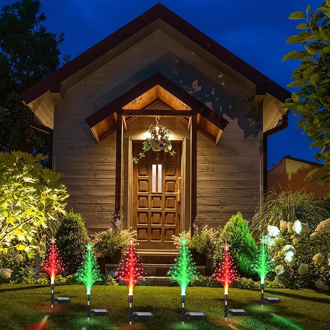 Baquler 2 Pcs Solar Christmas Tree Garden Stake Lights Outdoor Christmas Tree Lighted Yard Decorations Multicolor | Lumora