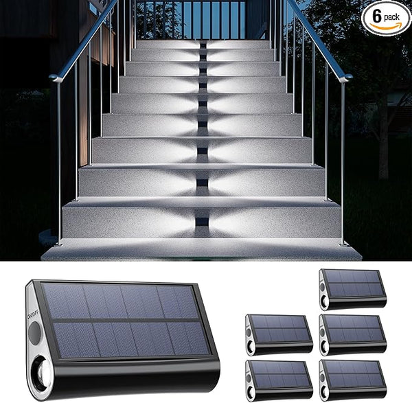 6 Pack Solar Powered Step Lights Outdoor Waterproof LED for Outside Deck Stair Safety Decorative Lamp for Porch | Lumora