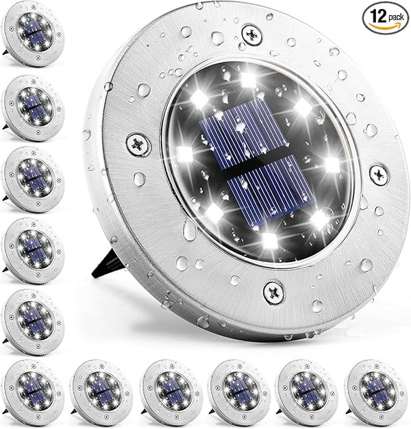 GIGALUMI Solar Ground Lights 12 Pack, 8 LED Automatic Solar Garden Lights, Waterproof Solar Powered In-Ground | Lumora