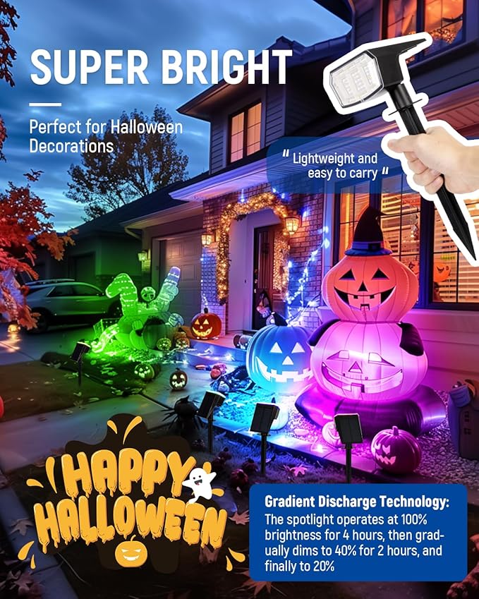 Solar Spot Lights Outdoor, 9 Lighting Modes RGB, Solar Lights Outdoor Waterproof IP65, 63 LED Landscape Spotlights | Lumora