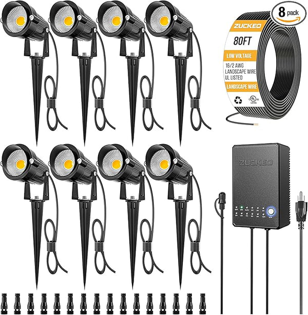 ZUCKEO All-in-One Landscape Lighting Kit, 5W LED Low Voltage Landscape Lights with Transformer and 80FT Wire | Lumora
