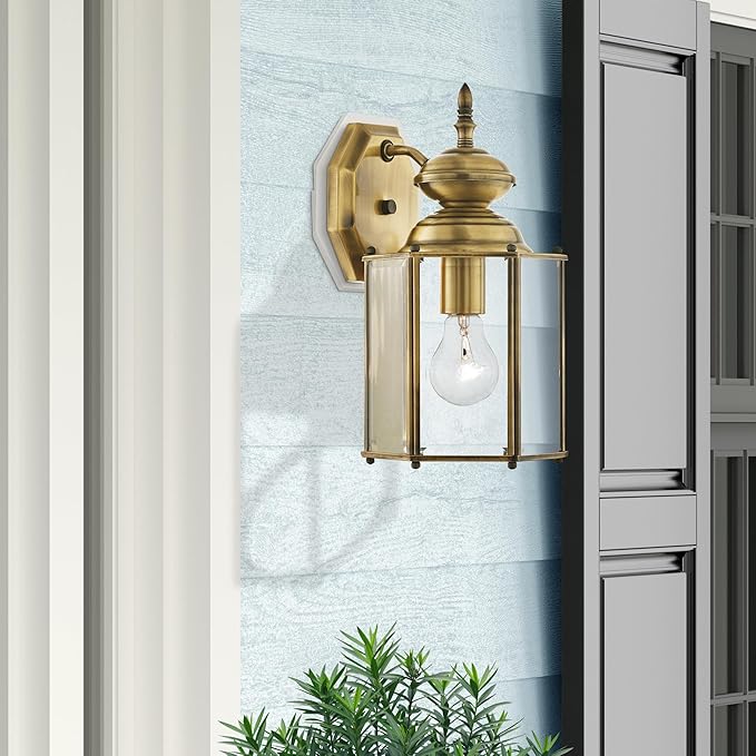 Livex Lighting 2007-01 Outdoor Wall Lantern with Clear Beveled Glass Shades, Antique Brass