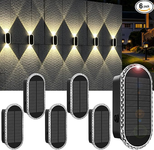 Solar Fence Lights Outdoor, 3000K/4000K/6000K 3 Modes Solar Wall Lights Outdoor Waterproof, Up&Down Dual-Head | Lumora