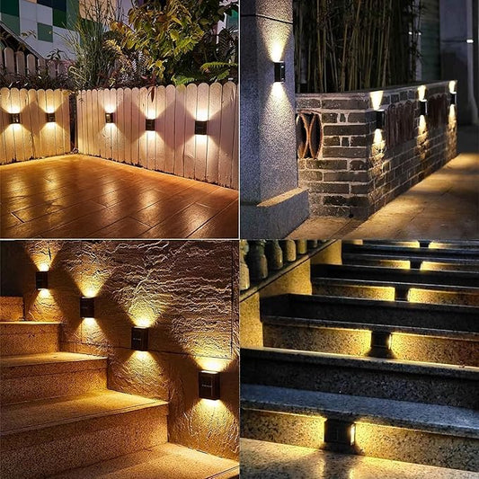ASLIDECOR Solar Wall Lights UP Down 4 Pack,Illuminate Outdoor Sunlight Sensor Lamp IP65 Waterproof LED Modern Deck Lighting Decor for House Patio Porch