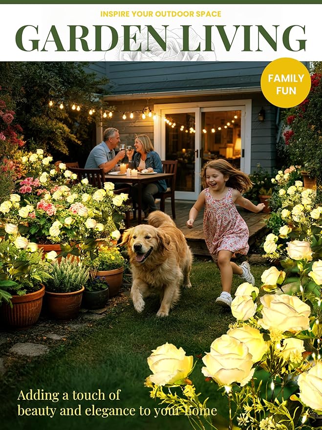 GIGALUMI Solar Lights Outdoor for Garden Decor, 4 Pack Solar Flower Lights Waterproof, 2 Lighting Modes 28 Rose Flowers for Pathway,Yard, Patio Decoration, Gardening Gifts for Women (White)