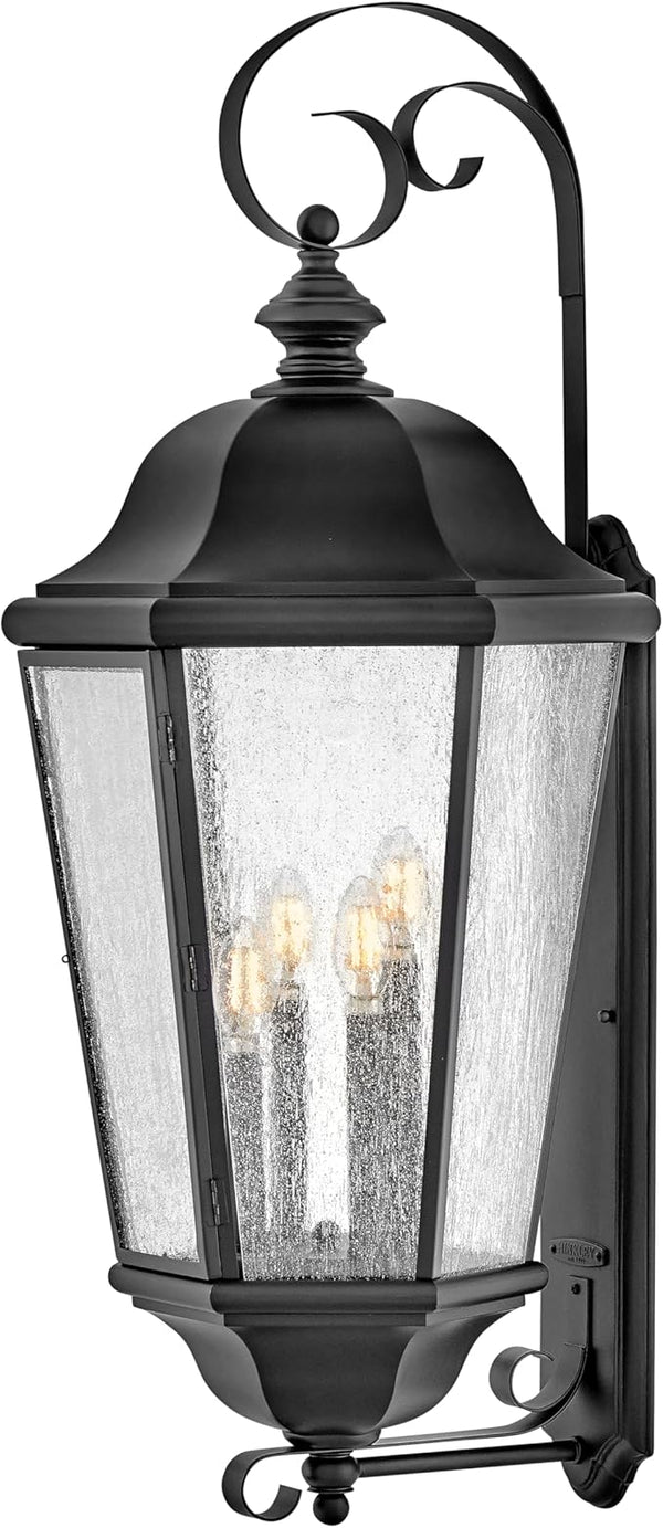 Hinkley Edgewater Outdoor Extra Large Wall Mount Lantern - Clear Seedy Glass, Aluminum - Black Finish | Lumora