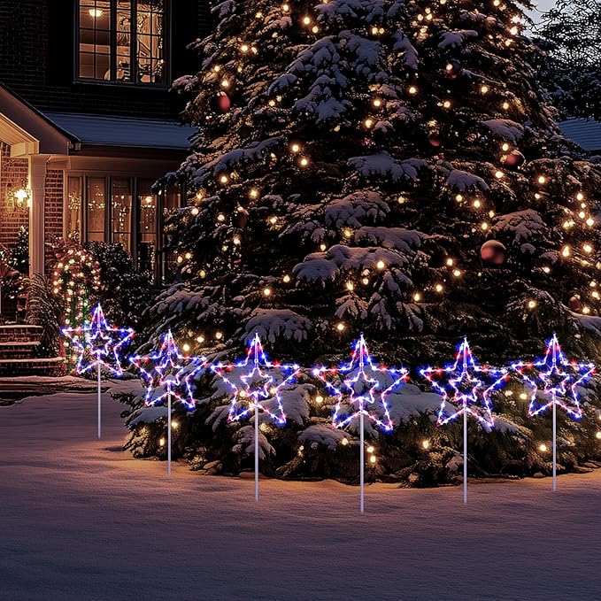 DAMEING 3 Pack 34in Solar Star Lights, Large Solar Garden Decorative Star Lights, Solar Landscape Lighting for Outdoor Lawn Yard Walkway Pathway Garden Decor(Multi-Colored)