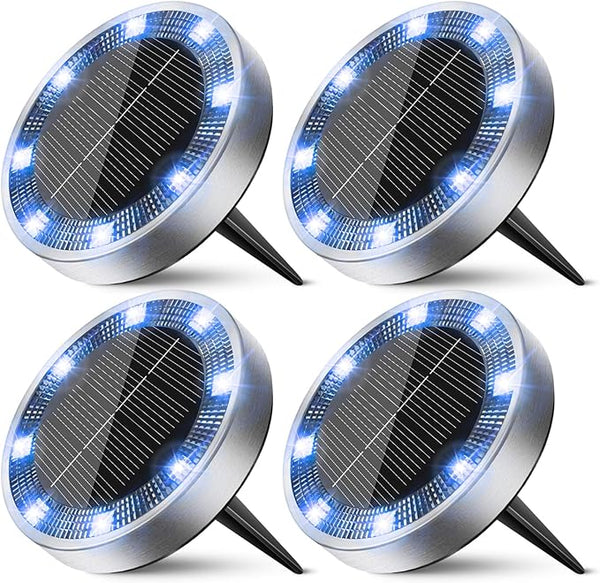 Peasur Mini Solar Ground Lights Outdoor, 4 Pack Flat Solar Powered Disc Lights, IP68 Waterproof, Anti-Rust | Lumora