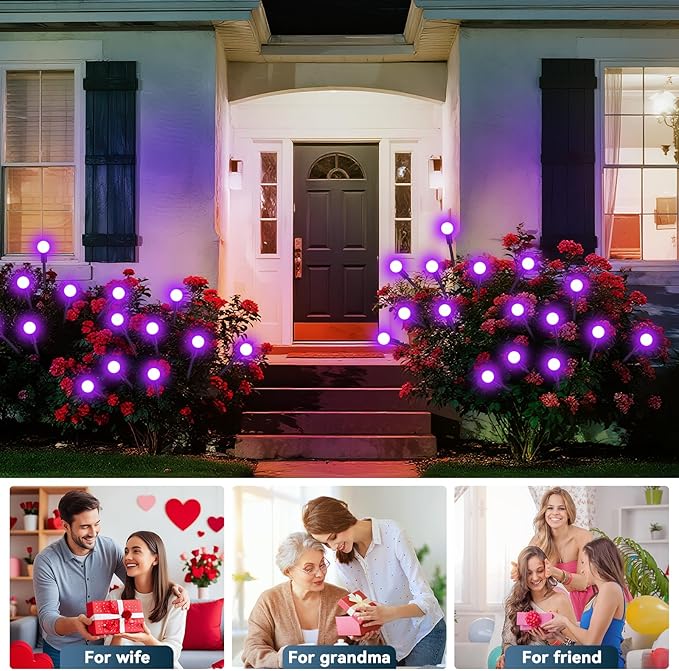 Solar Garden Lights Outdoor Waterproof, 2 Pack 16 LED Swaying Firefly Lights Outdoor Decor Light for Pathway Party Christmas Decoration, Unique Gifts for Women, Purple