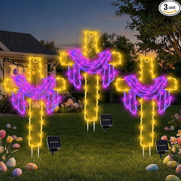 Retisee 3 Pack Easter Cross Solar Garden Lights Outdoor-12 Inch LED Lighted Cross Yard Stakes, Waterproof Solar | Lumora